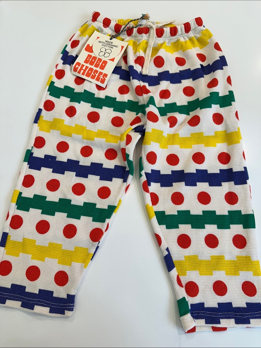 NEW Bobo Choses Organic Cotton Geometric Print Waffle Knit Drawstring Pants